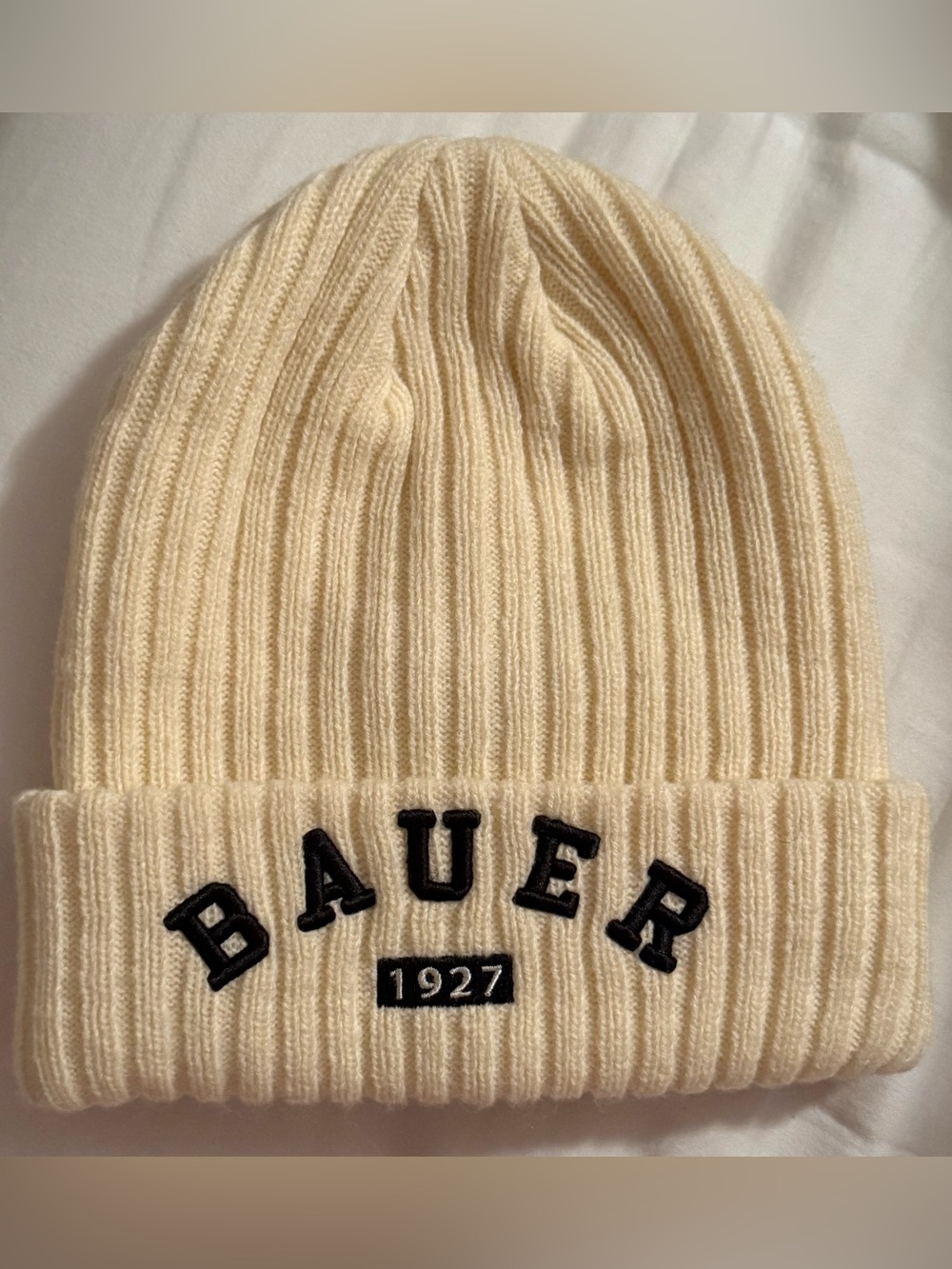 Bauer Adult Cream Ribbed Knit Beanie - 1927 Logo